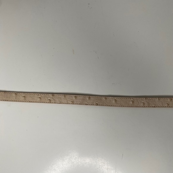 J. Crew Factory Genuine Leather‎ Ostrich Embossed Belt Gold Buckle Cream Size S - Picture 6 of 13